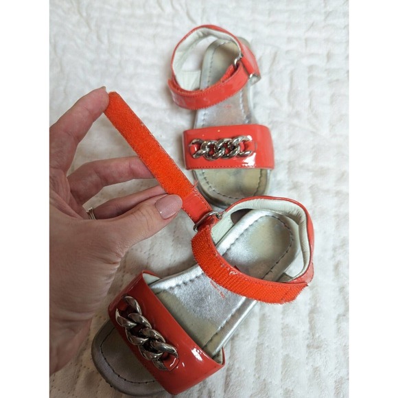 Prada Girls Orange Strappy Sandals Silver Metal Chain Designer 0261 Shoes 26 - Picture 8 of 9